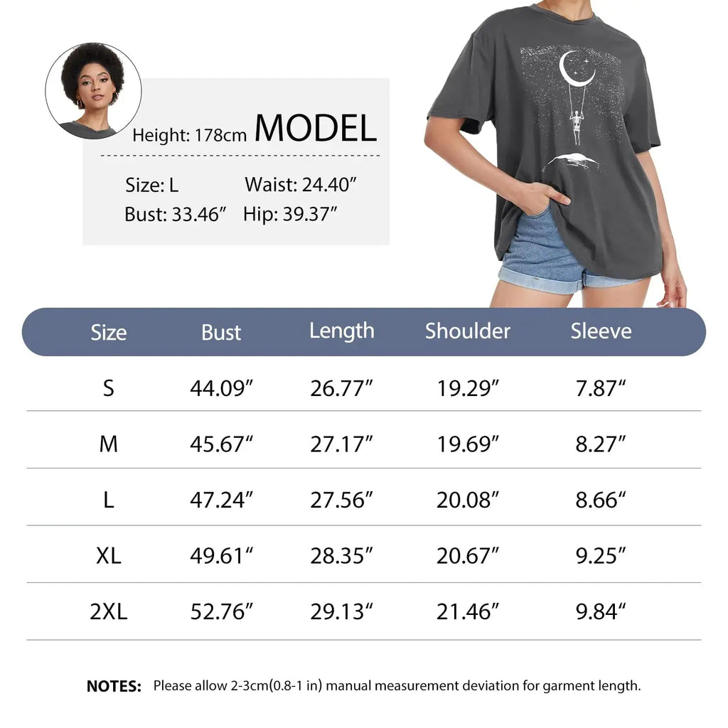 Rosemia Womens Oversized T-Shirt - Crew Neck Summer Short Sleeve Loose Fit Graphic Tees