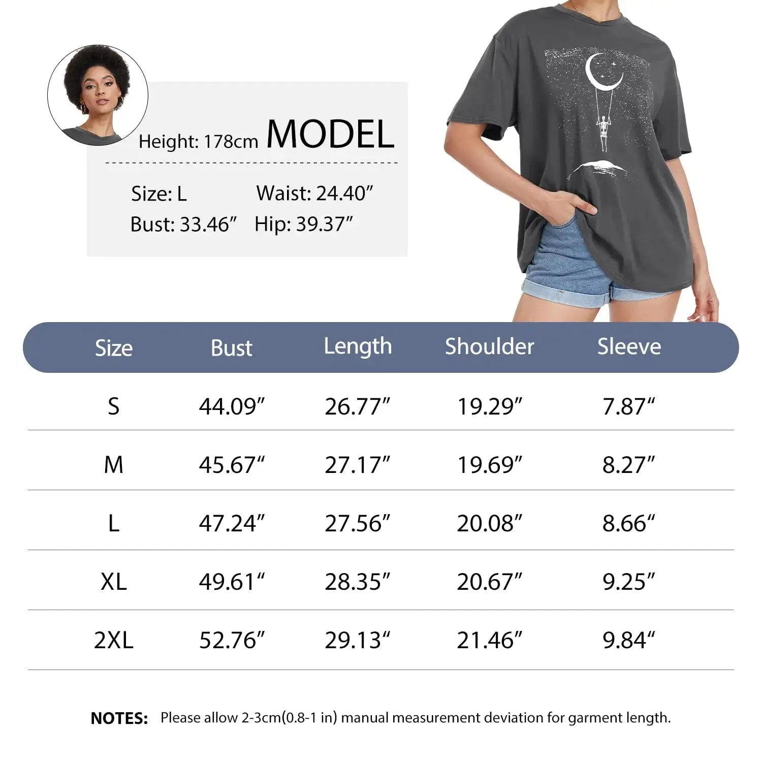 Rosemia Womens Oversized T-Shirt - Crew Neck Summer Short Sleeve Loose Fit Graphic Tees