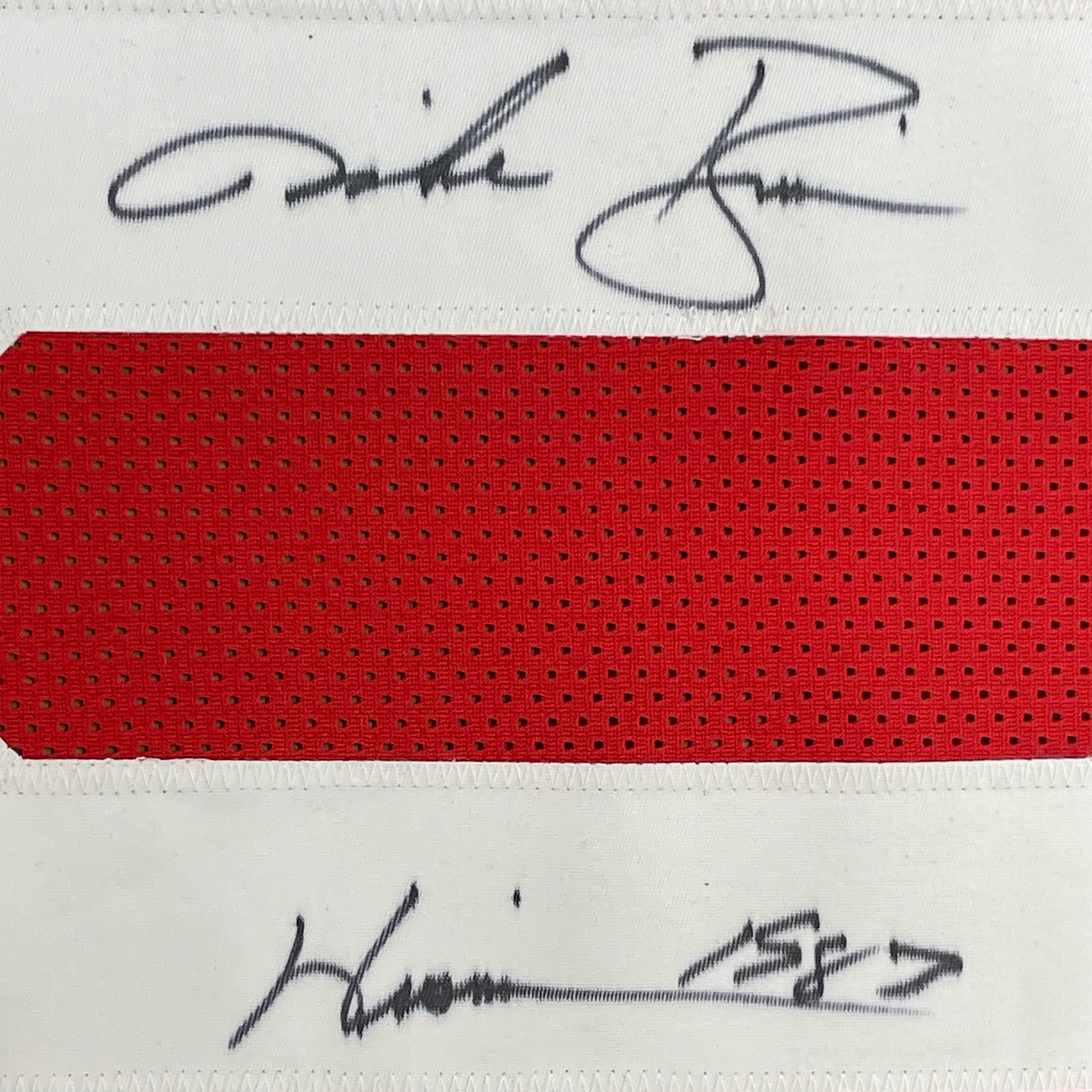 Framed Autographed/Signed Mike Rozier 35x39 Heisman 1983 Nebraska Red College Football Jersey JSA COA