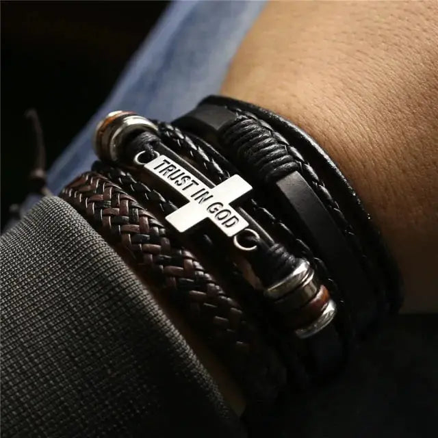 Rugged Men's Leather Bangles