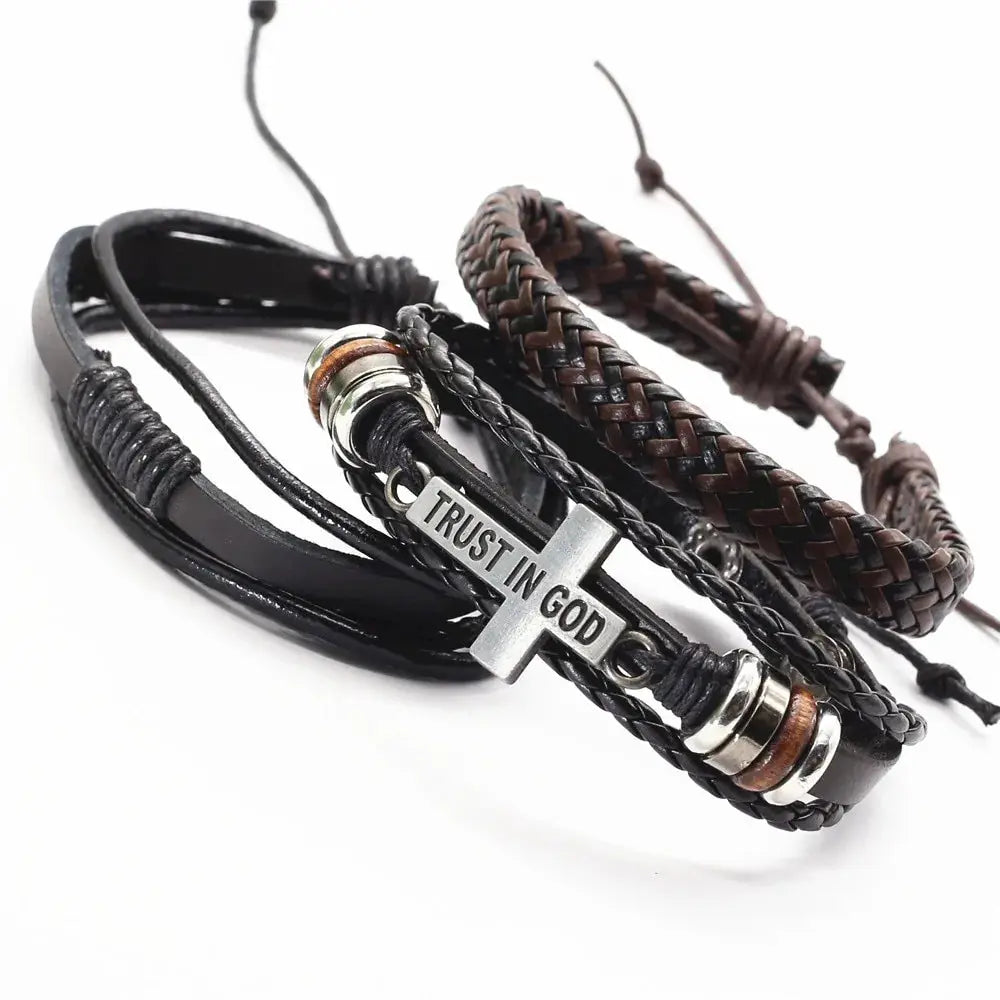 Rugged Men's Leather Bangles