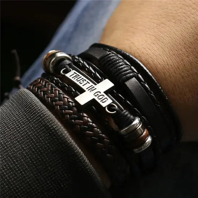 Rugged Men's Leather Bangles