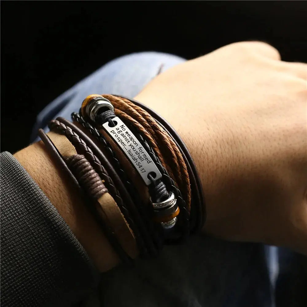 Rugged Men's Leather Bangles