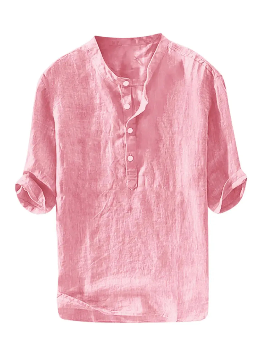 Ryannology Men's Linen Henley Shirt - 3/4 Sleeve Casual Cotton T-Shirt - Regular Fit, Lightweight Beach Yoga Tunic Top (Medium, Red)
