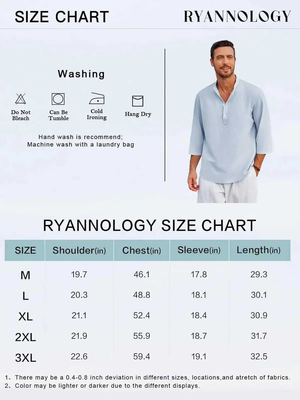 Ryannology Men's Linen Henley Shirt - 3/4 Sleeve Casual Cotton T-Shirt - Regular Fit, Lightweight Beach Yoga Tunic Top (Medium, Red)