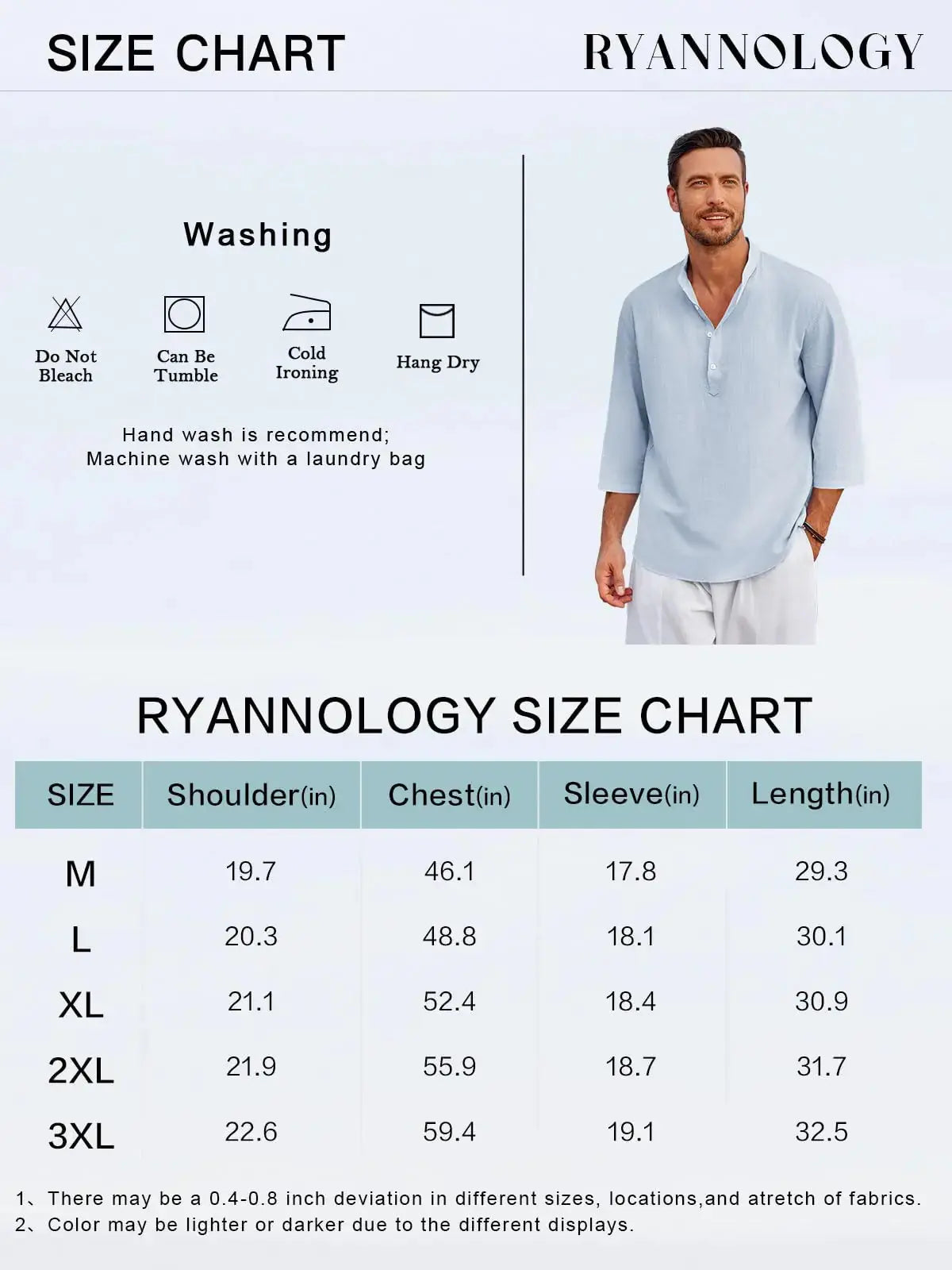 Ryannology Men's Linen Henley Shirt - 3/4 Sleeve Casual Cotton T-Shirt - Regular Fit, Lightweight Beach Yoga Tunic Top (Medium, Red)