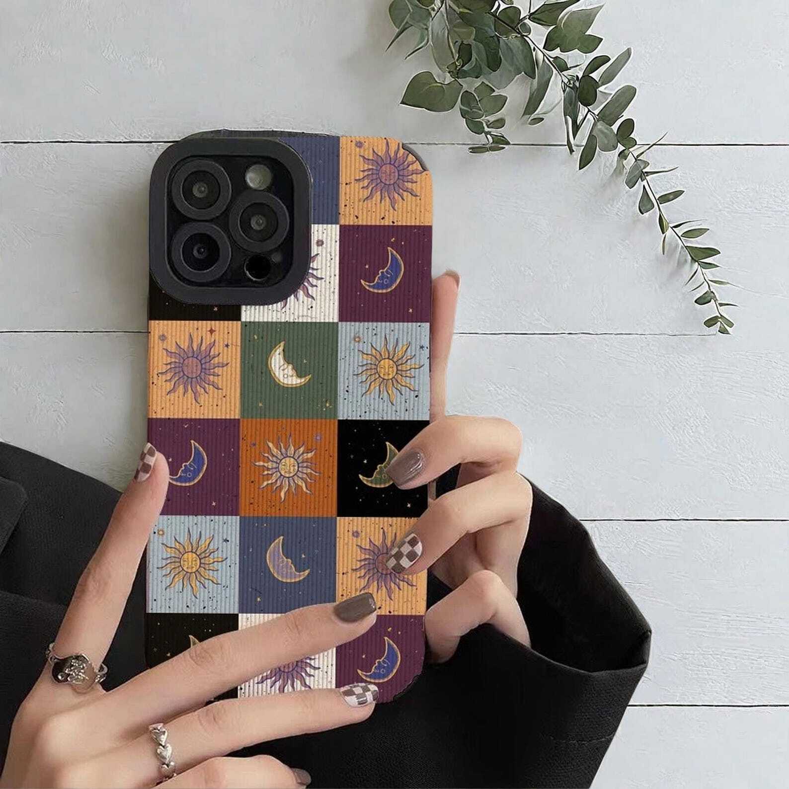 Moon and Sun Phone Case for iPhone 11 13 14 15 Pro Max - Celestial Design Soft Cover, Stylish and Protective Case for iPhone