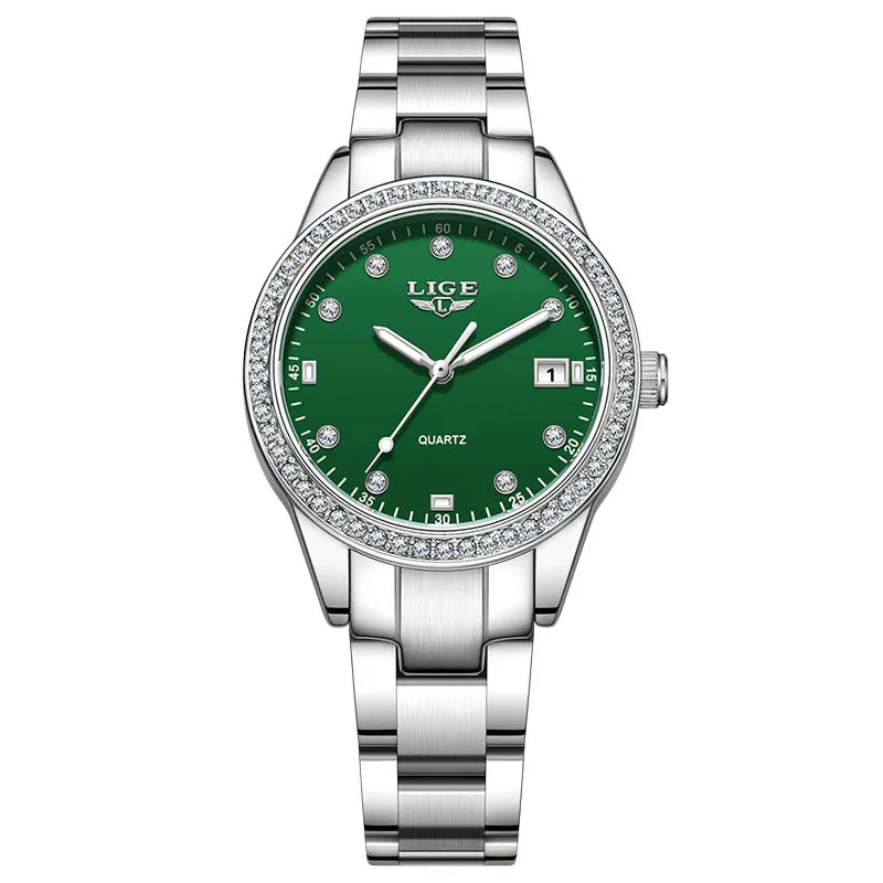 Women's Pink Diamond Dial Quartz Stainless Steel Watch