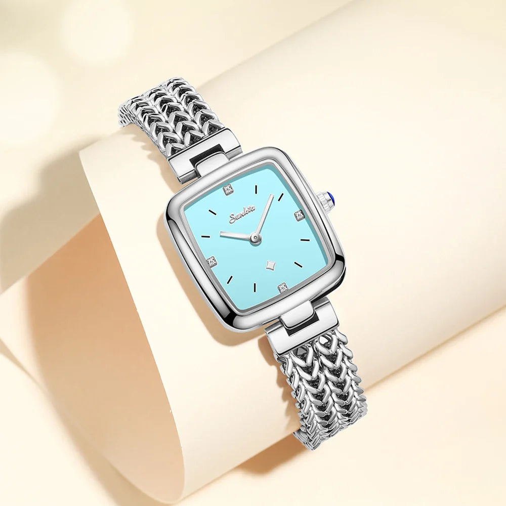 Women's Square Stainless Steel Slim Quartz Watch Bracelet