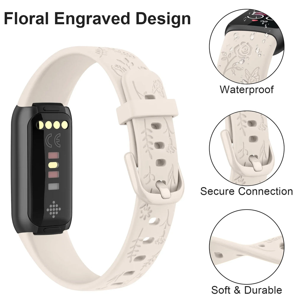 Fitbit Luxe TPU Flower Engraved Band - Soft and Comfortable