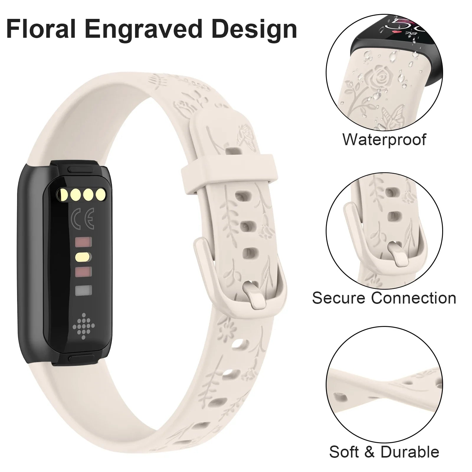 Fitbit Luxe TPU Flower Engraved Band - Soft and Comfortable