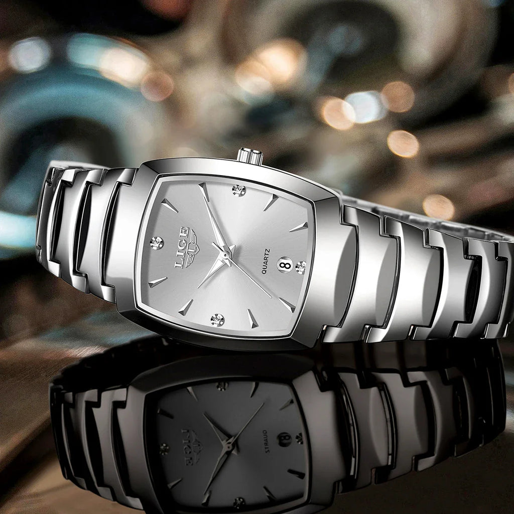 Women's Stainless Steel Rectangular Quartz Dress Watch