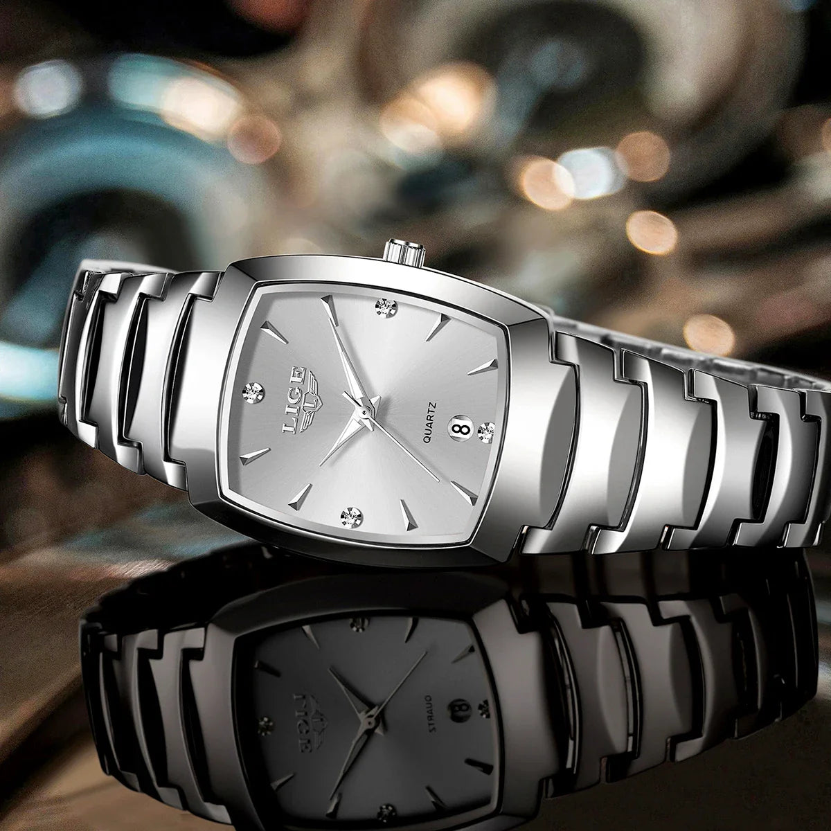 Women's Stainless Steel Rectangular Quartz Dress Watch