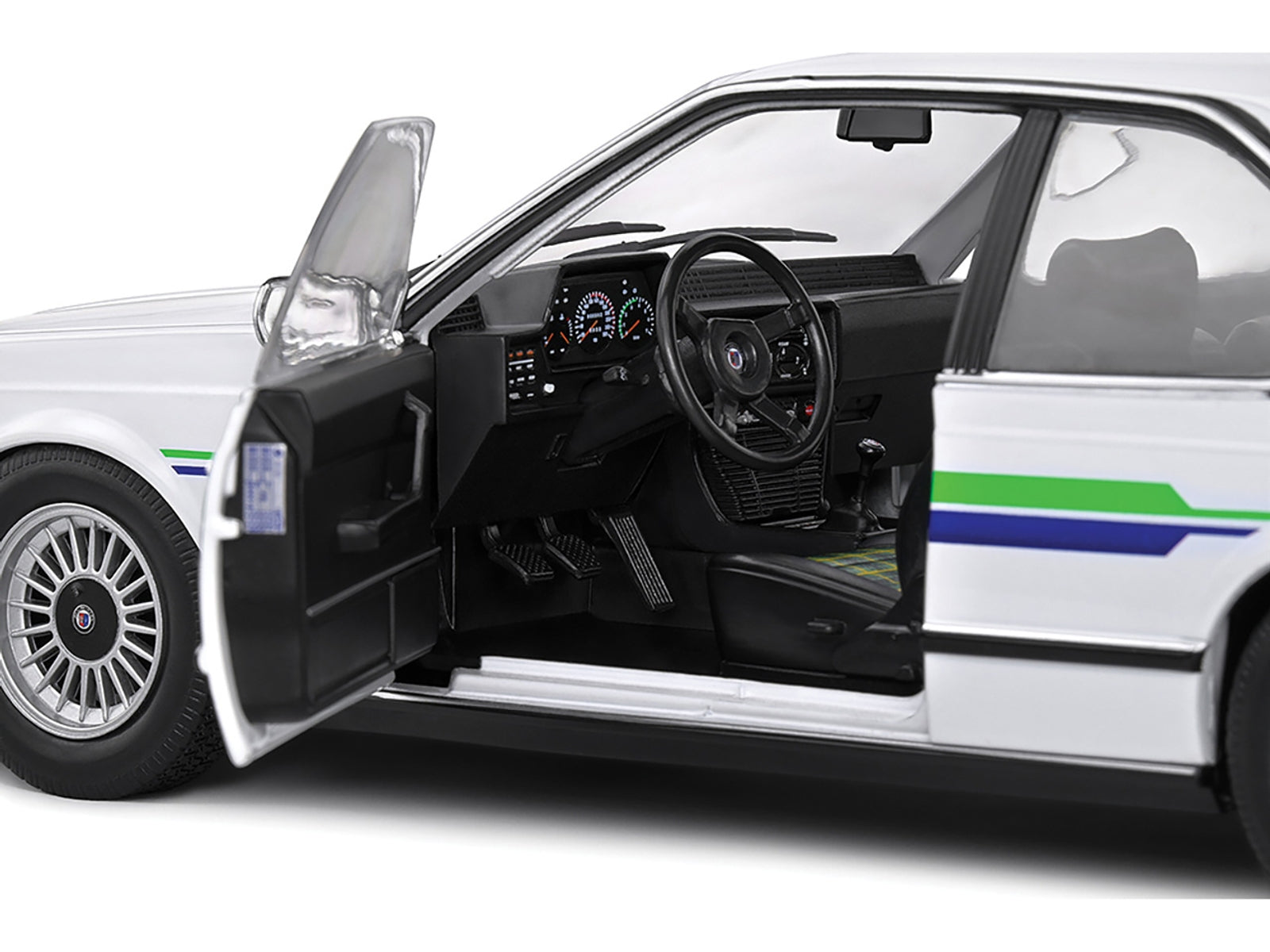 1984 BMW Alpina B7 Turbo (E24) White with Blue and Green Graphics 1/18 Diecast Model Car by Solido