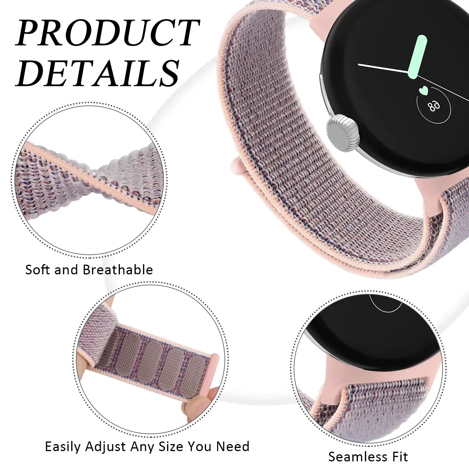 Google Pixel Nylon Band - Soft, Breathable, Velcro Design
