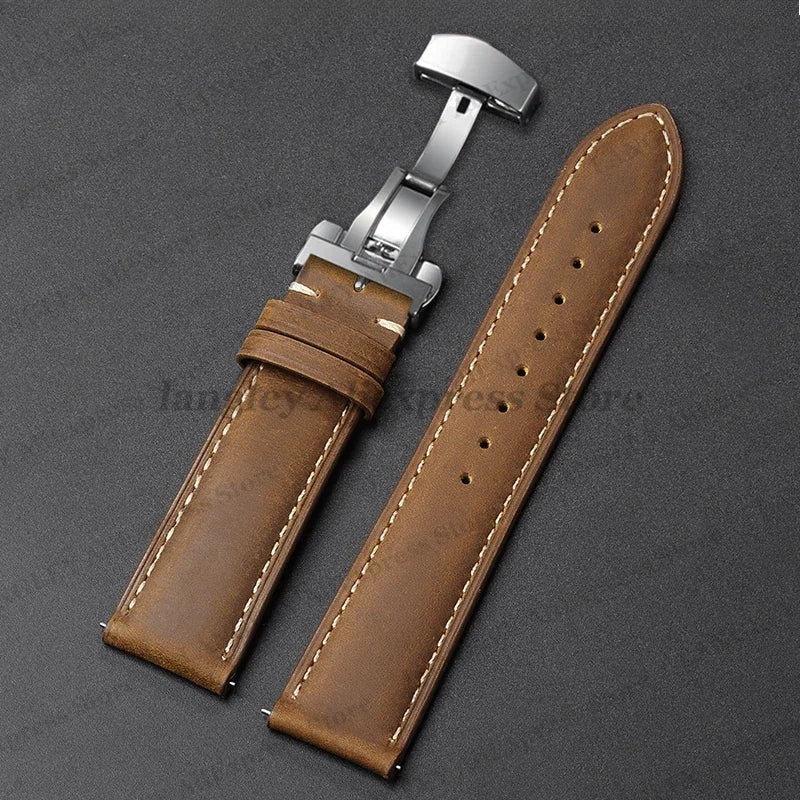 Polar Leather Watch Band For Smartwatch Genuine Calfskin Butterfly Clasp