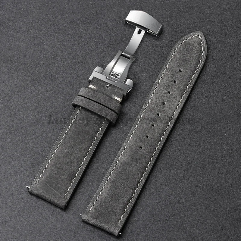 Amazfit Leather Watch Band Calfskin Strap with Butterfly Buckle Brown
