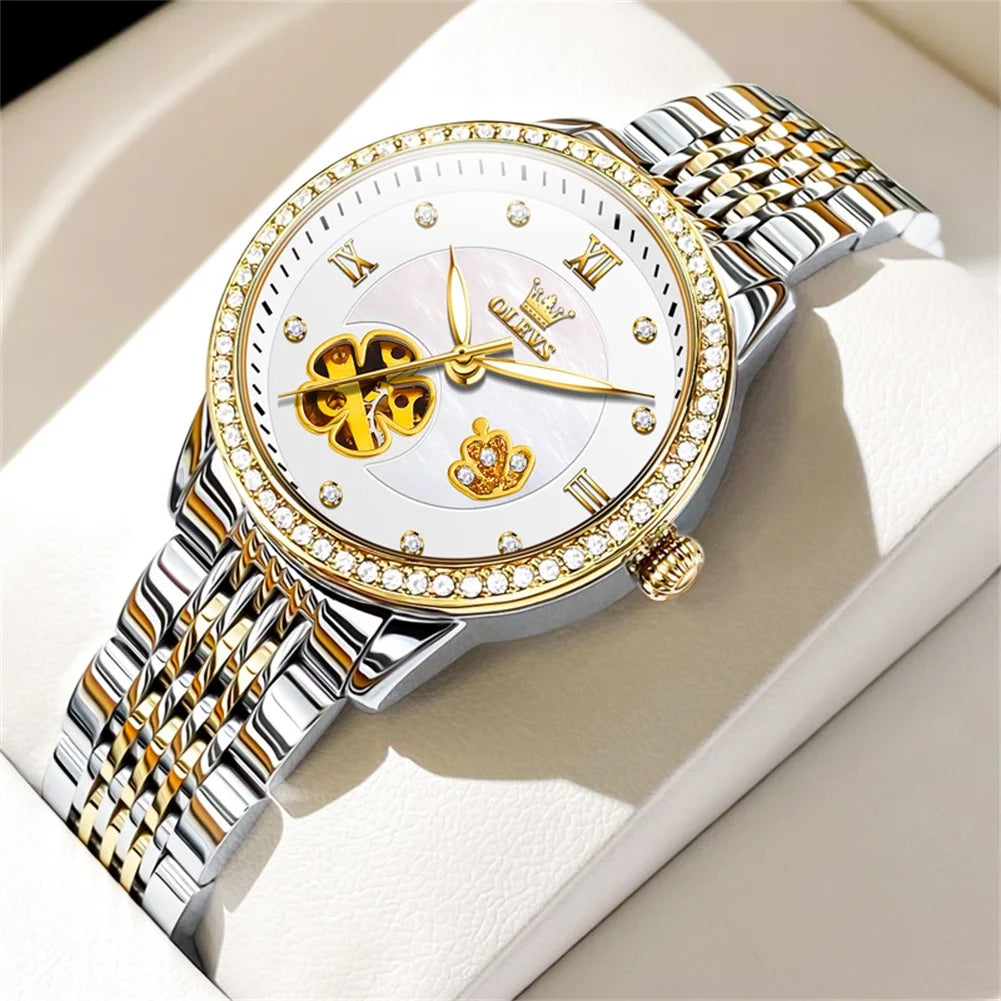 Women's Automatic Flower Skeleton Watch Jubilee Bracelet