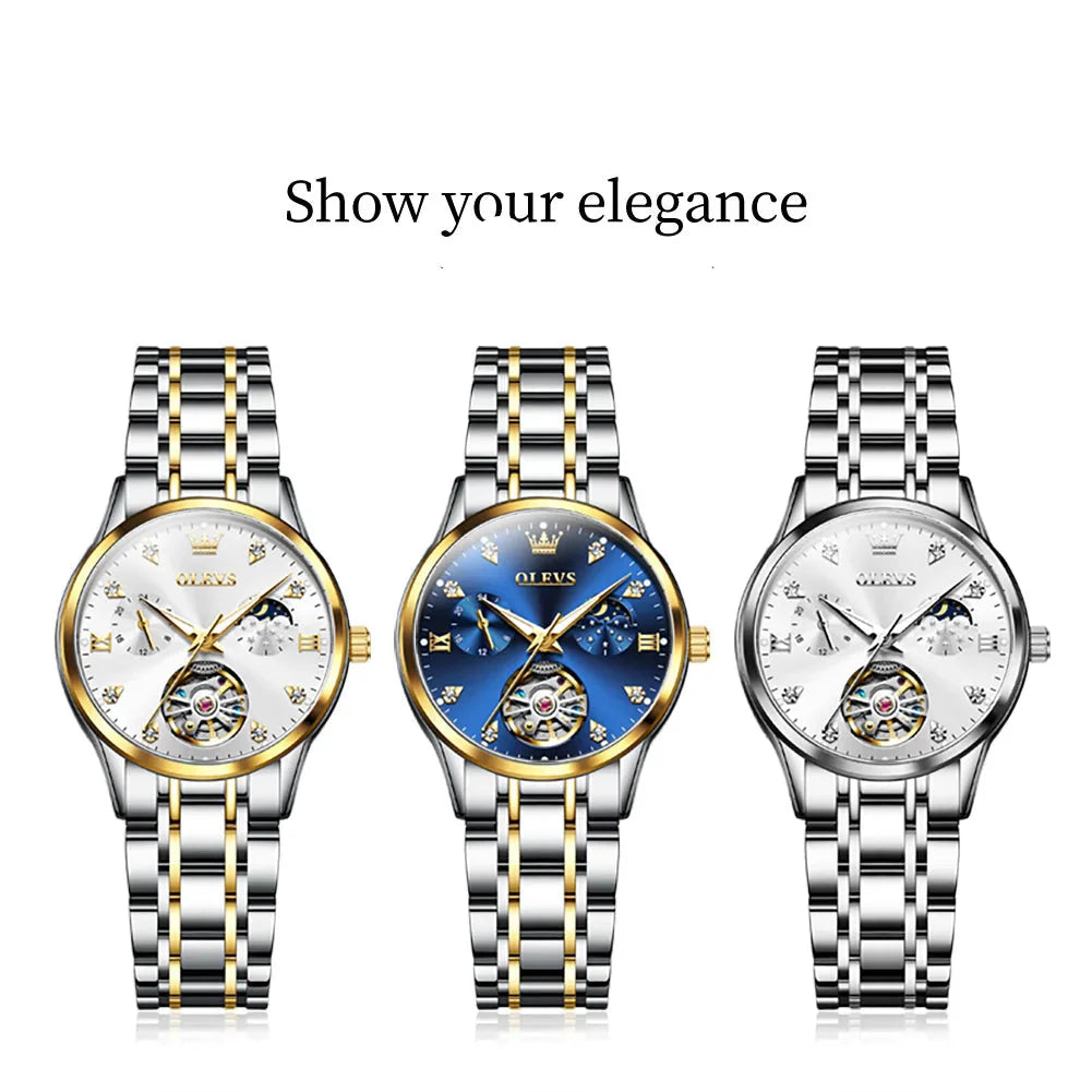 Women's Automatic Stainless Steel Watch Diamond Markers