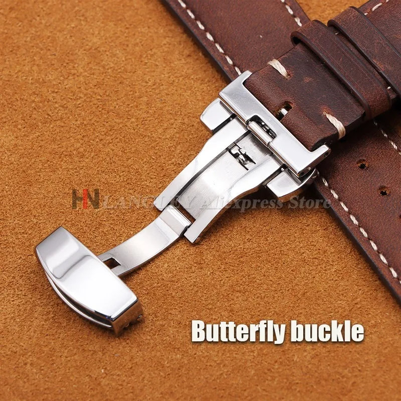 Amazfit Leather Watch Band Calfskin Strap with Butterfly Buckle Brown