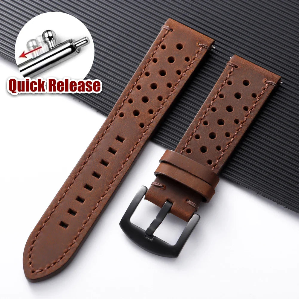 OnePlus Watch Band Quick Release Leather Strap Vintage Brown Wristband