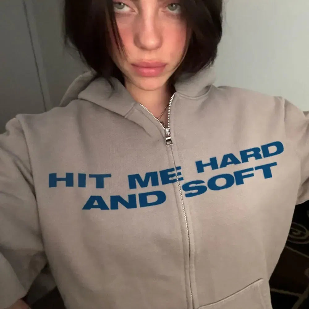 Color: Beige, Size: XL - Hit Me Hard and Soft 2025 Tour Zipper Hoodies Men Women Harajuku Pullovers Fashion Hip Hop Zip Up Sweatshirts Jackets Fans Gift
