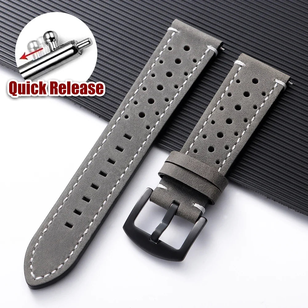 OnePlus Watch Band Quick Release Leather Strap Vintage Brown Wristband