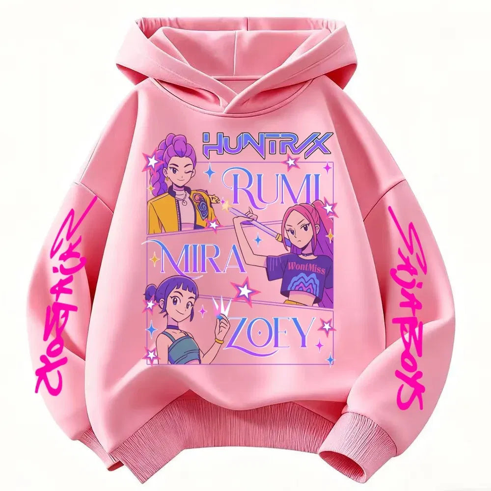 Color: Ivory, Kid Size: 4 - Children's Hoodies KPop Demon Hunters tops Boy Girls Coat Casual Toddle Sweatshirr white pink child 3-12 year the Spring Autumn