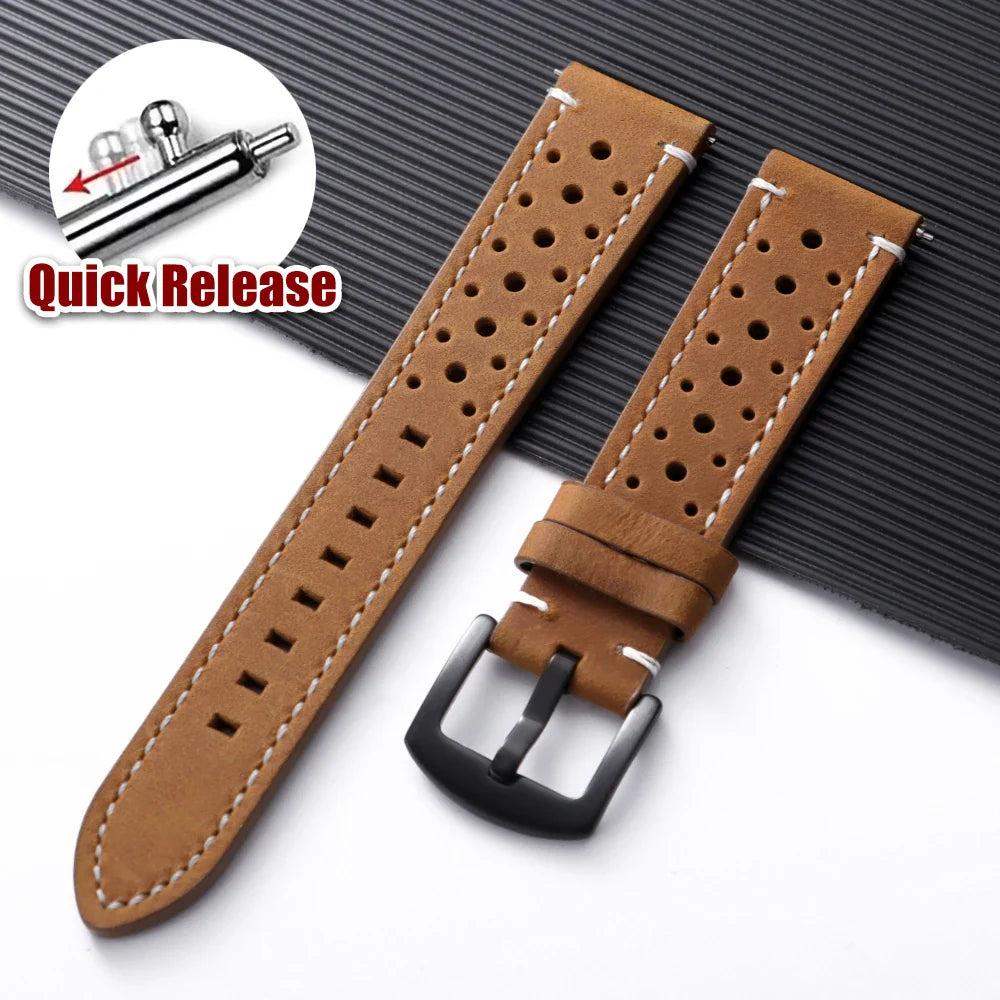 OnePlus Watch Band Quick Release Leather Strap Vintage Brown Wristband