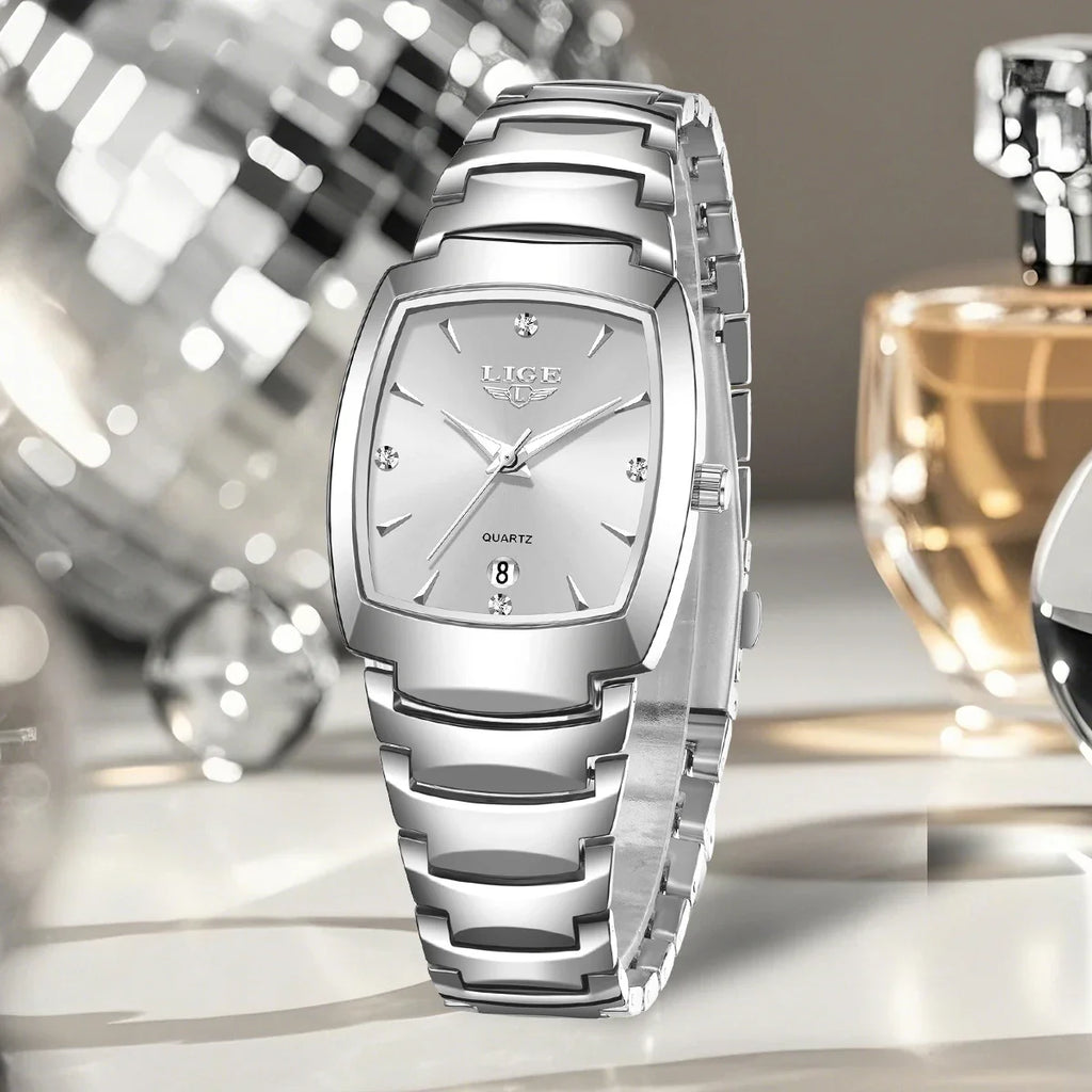 Women's Stainless Steel Rectangular Quartz Dress Watch
