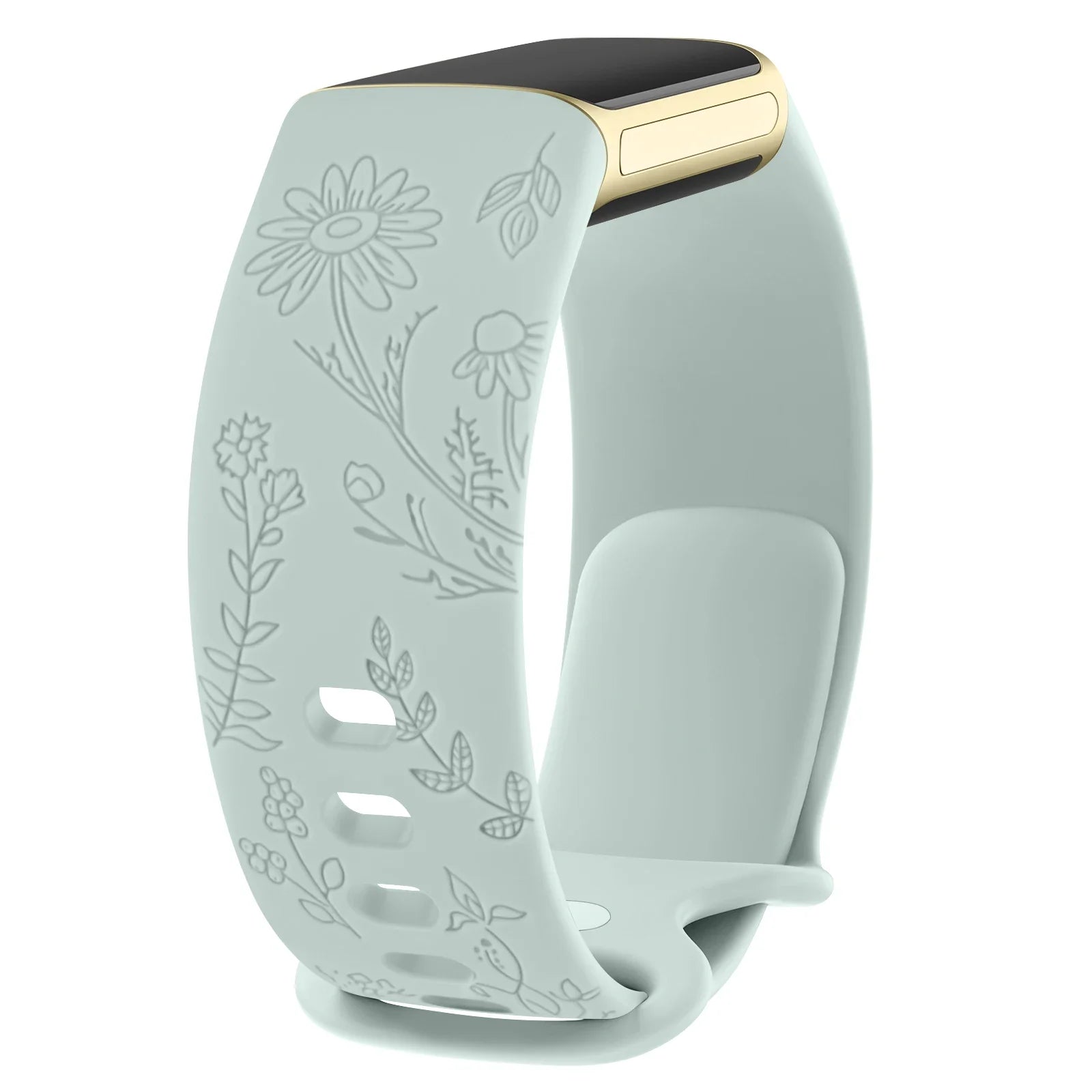 Fitbit Charge 5 6 Silicone Flower Engraved Soft Strap