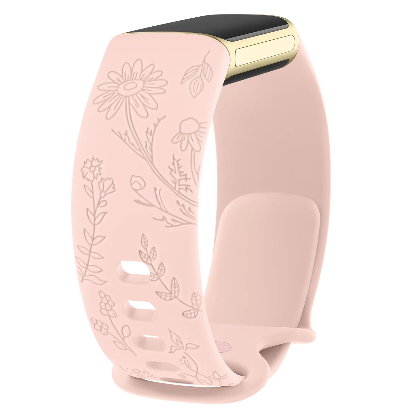 Fitbit Charge 5 6 Silicone Flower Engraved Soft Strap