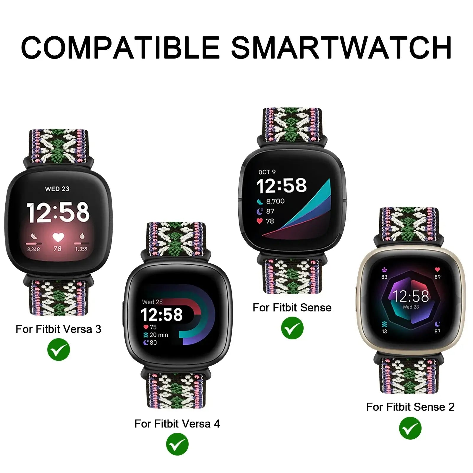 Fitbit Versa & Sense Elastic Nylon Band - Colorful Straps