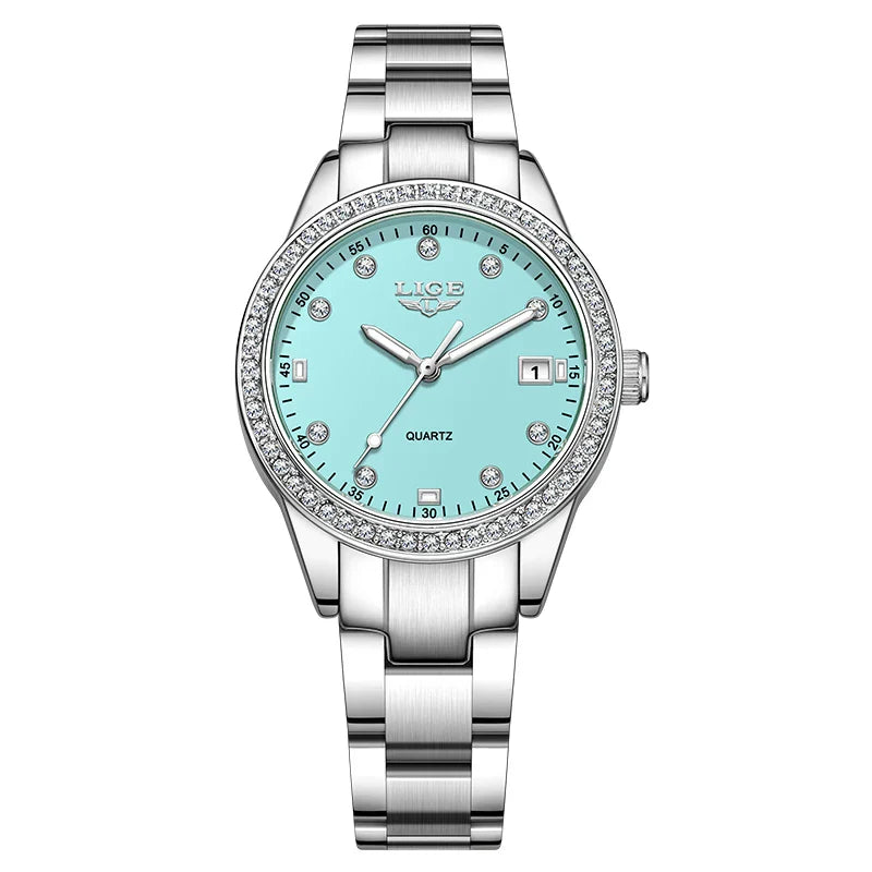 Women's Pink Diamond Dial Quartz Stainless Steel Watch