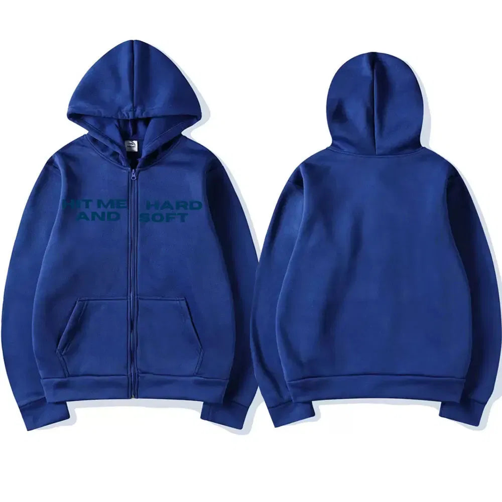 Color: Beige, Size: XL - Hit Me Hard and Soft 2025 Tour Zipper Hoodies Men Women Harajuku Pullovers Fashion Hip Hop Zip Up Sweatshirts Jackets Fans Gift