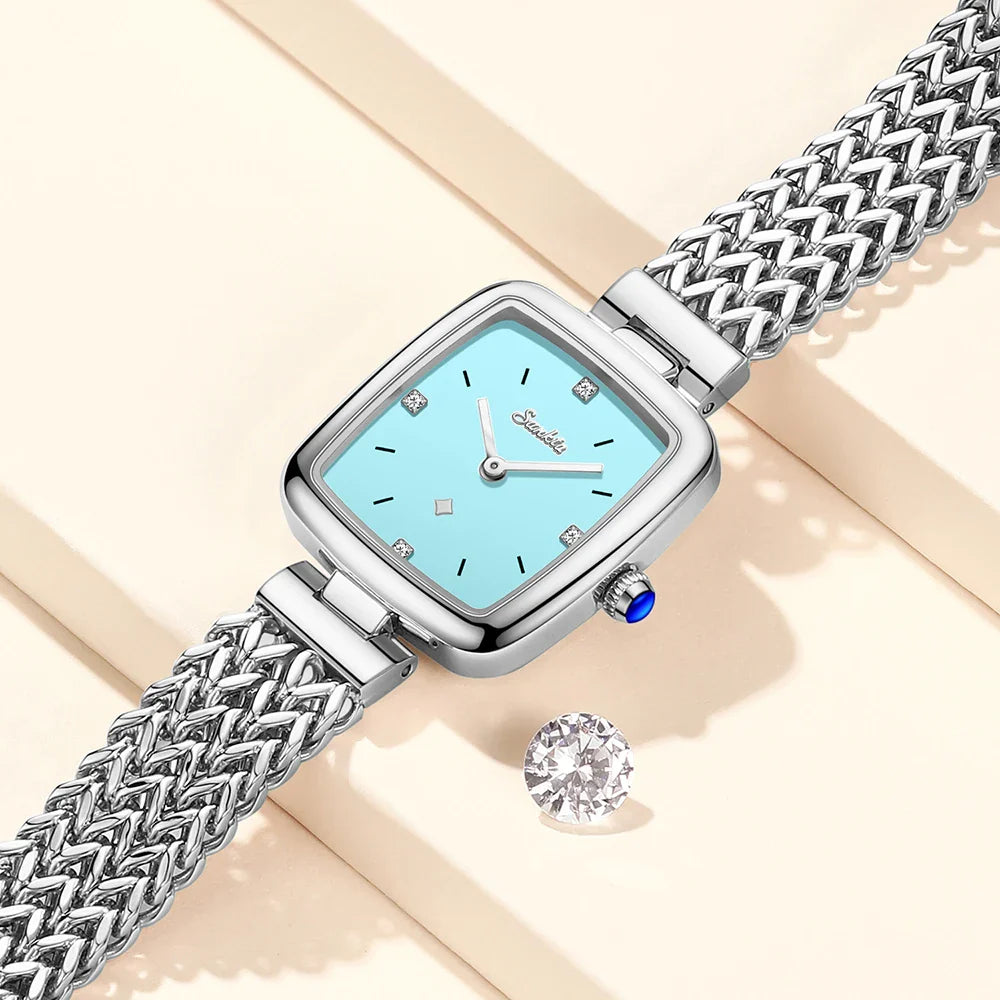 Women's Square Stainless Steel Slim Quartz Watch Bracelet