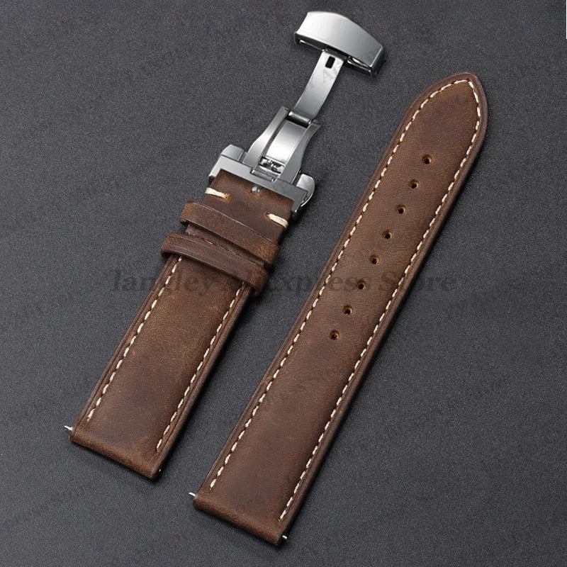 OnePlus Smartwatch Genuine Leather Band - Brown Butterfly Buckle Strap