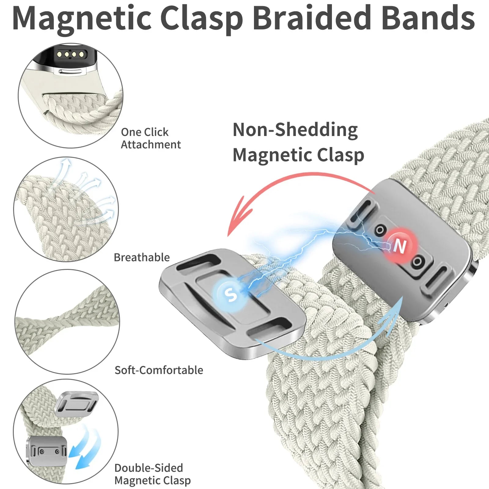 Fitbit Charge 5 6 Braided Band With Magnetic Buckle