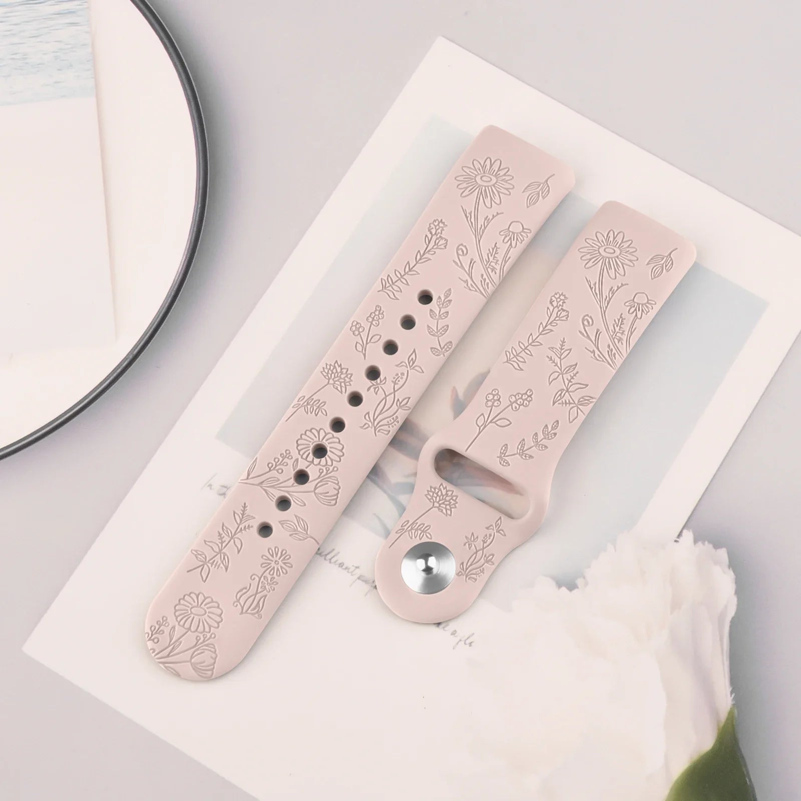 Fitbit Charge 5 6 Silicone Flower Engraved Soft Strap