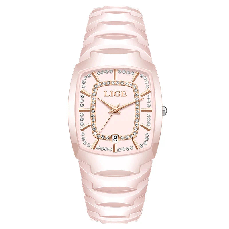 Women's White Ceramic Crystal Bracelet Watch Quartz Gift
