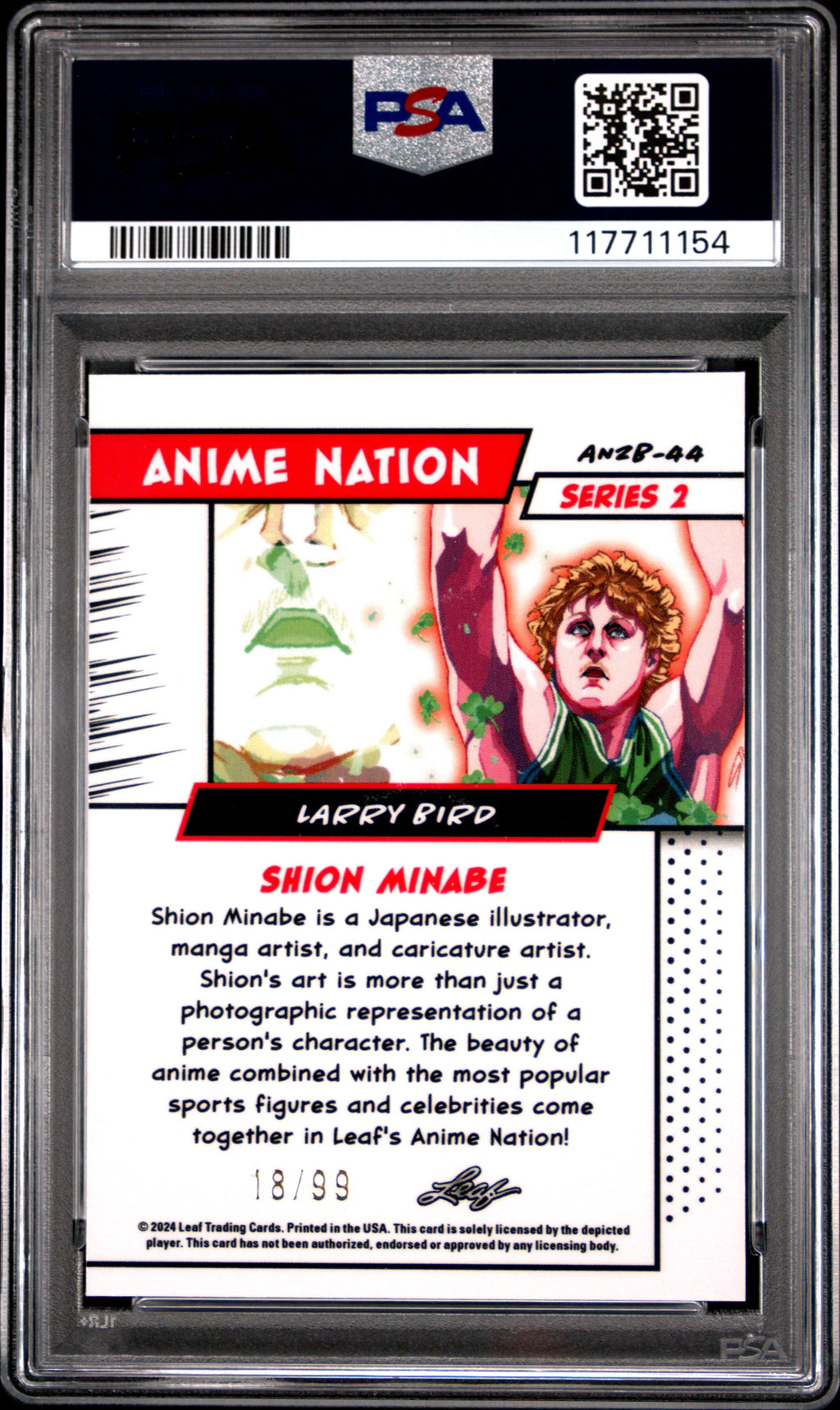 Graded 2024 Leaf Larry Bird #AN2B44 Anime Nation Series 2 /99 Basketball Card PSA 8 Near Mint
