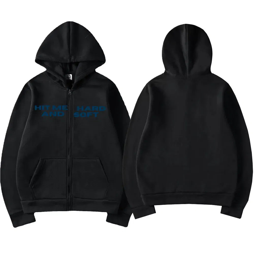 Color: Beige, Size: XL - Hit Me Hard and Soft 2025 Tour Zipper Hoodies Men Women Harajuku Pullovers Fashion Hip Hop Zip Up Sweatshirts Jackets Fans Gift
