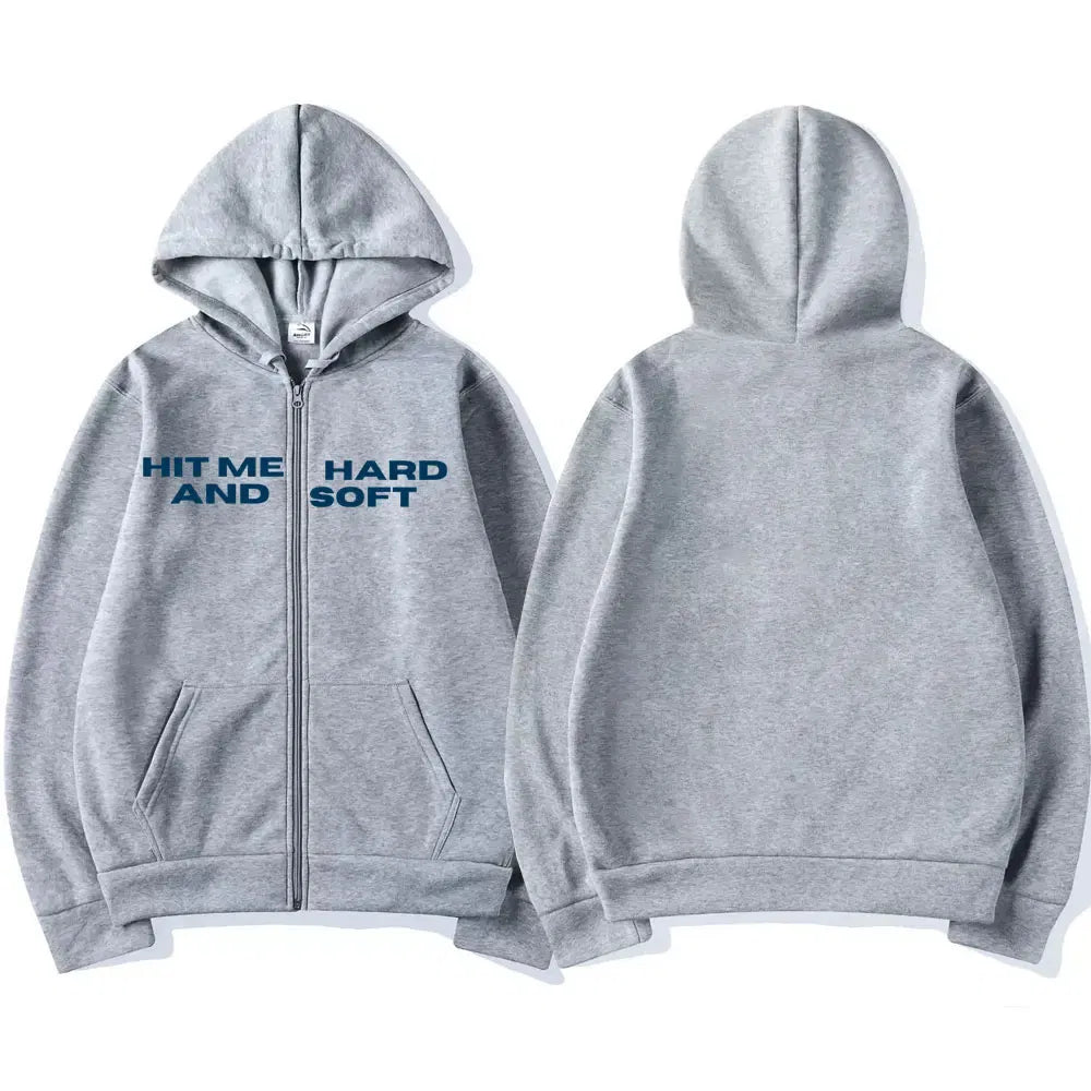 Color: Beige, Size: XL - Hit Me Hard and Soft 2025 Tour Zipper Hoodies Men Women Harajuku Pullovers Fashion Hip Hop Zip Up Sweatshirts Jackets Fans Gift