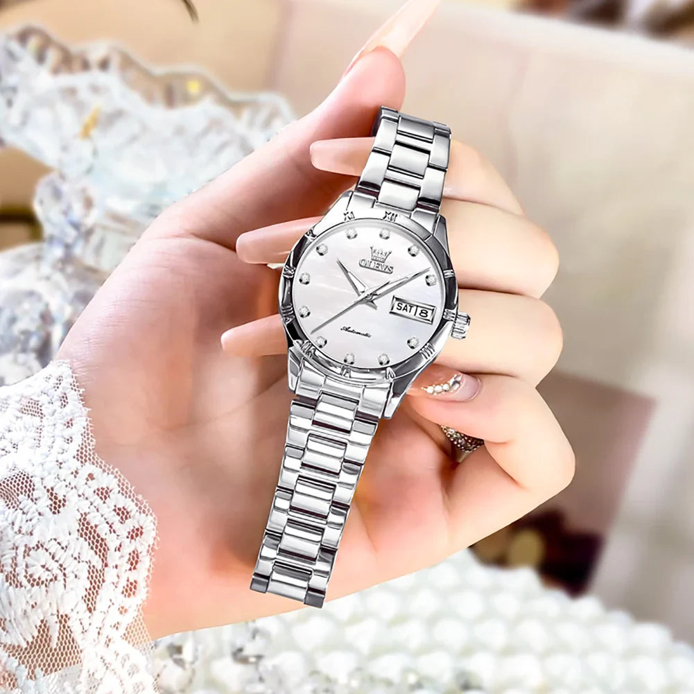 Women's Automatic Two Tone Stainless Steel Watch Pearl