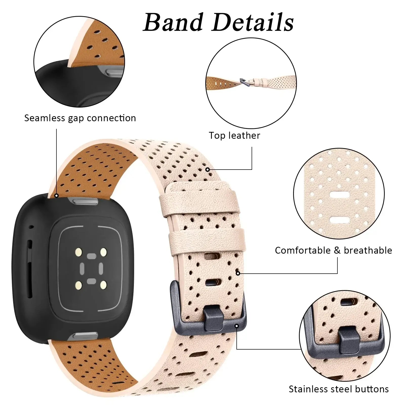 Fitbit Versa & Sense Leather Band - Stylish & Durable Design
