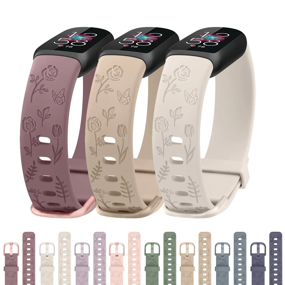 Fitbit Luxe TPU Flower Engraved Band - Soft and Comfortable