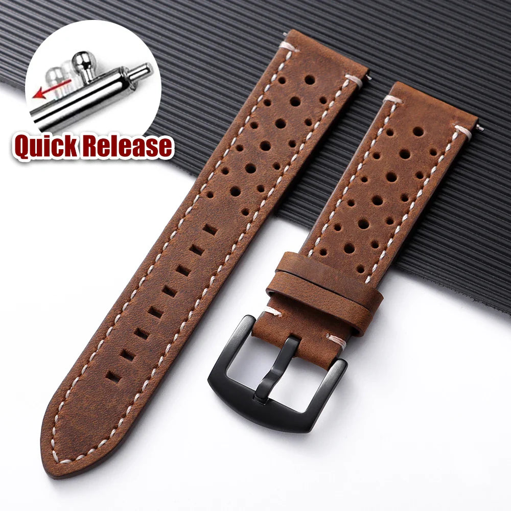 OnePlus Watch Band Quick Release Leather Strap Vintage Brown Wristband