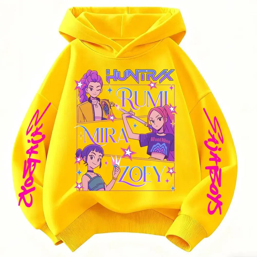 Color: Ivory, Kid Size: 4 - Children's Hoodies KPop Demon Hunters tops Boy Girls Coat Casual Toddle Sweatshirr white pink child 3-12 year the Spring Autumn