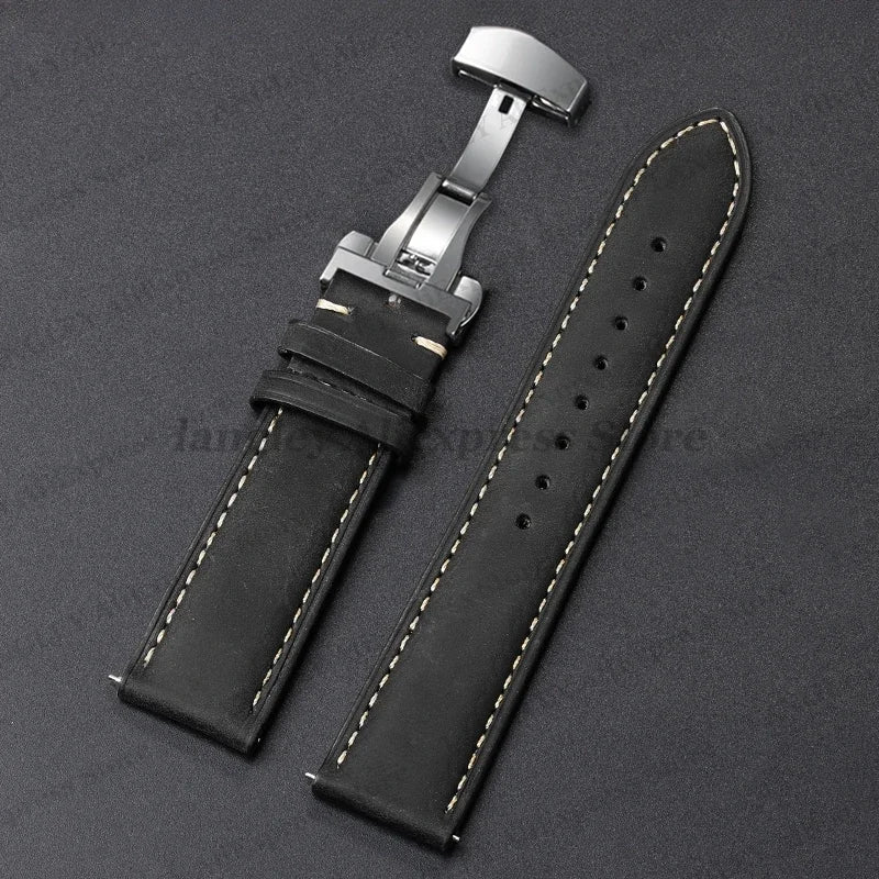 Polar Leather Watch Band For Smartwatch Genuine Calfskin Butterfly Clasp