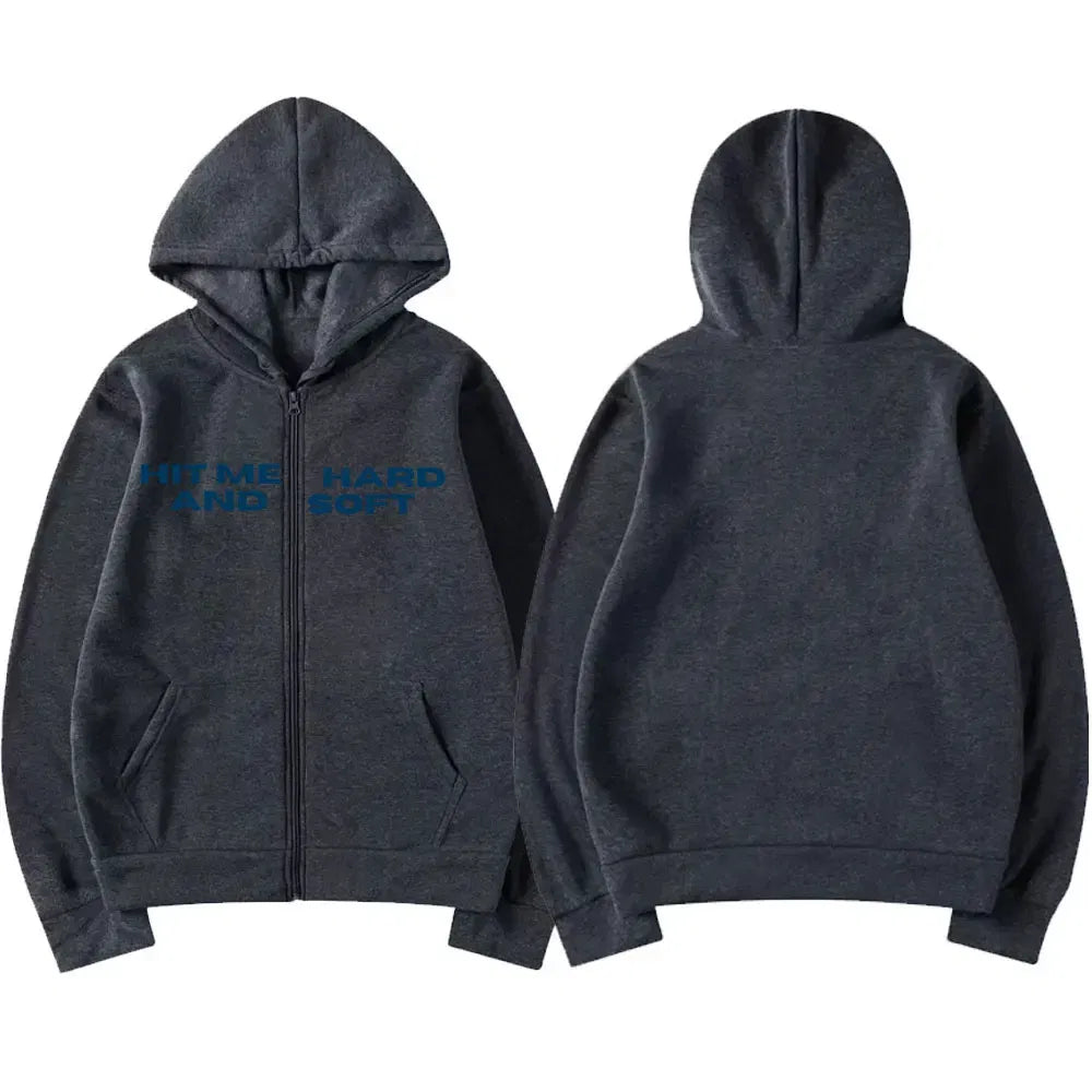 Color: Beige, Size: XL - Hit Me Hard and Soft 2025 Tour Zipper Hoodies Men Women Harajuku Pullovers Fashion Hip Hop Zip Up Sweatshirts Jackets Fans Gift